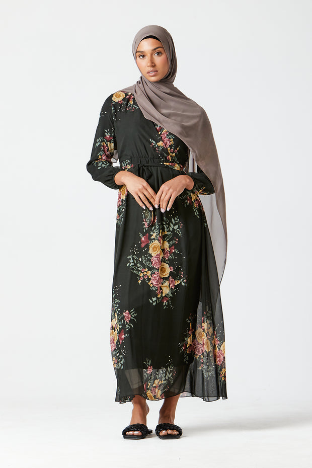 Dark Khaki Floral Dress