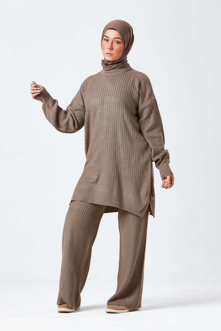 Mocha Ribbed Knit Co-ord Set