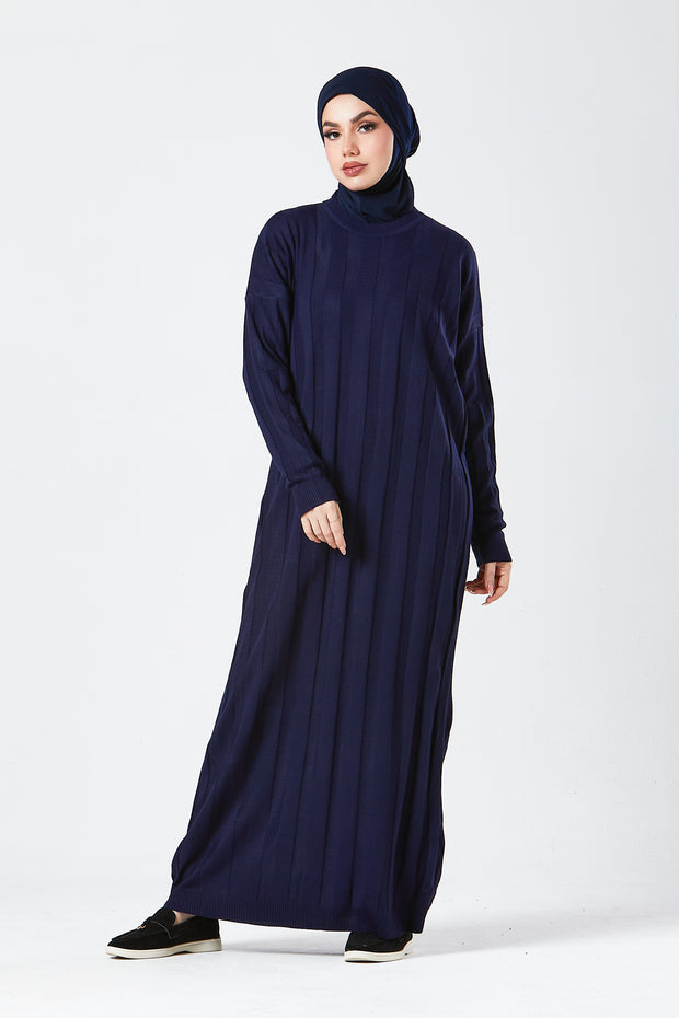 Navy Ribbed Maxi Knit Dress