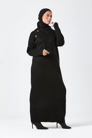 Black Maxi Knit Dress with Side Buttons