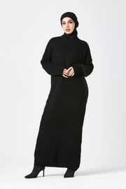 Black Textured Knit Maxi Dress
