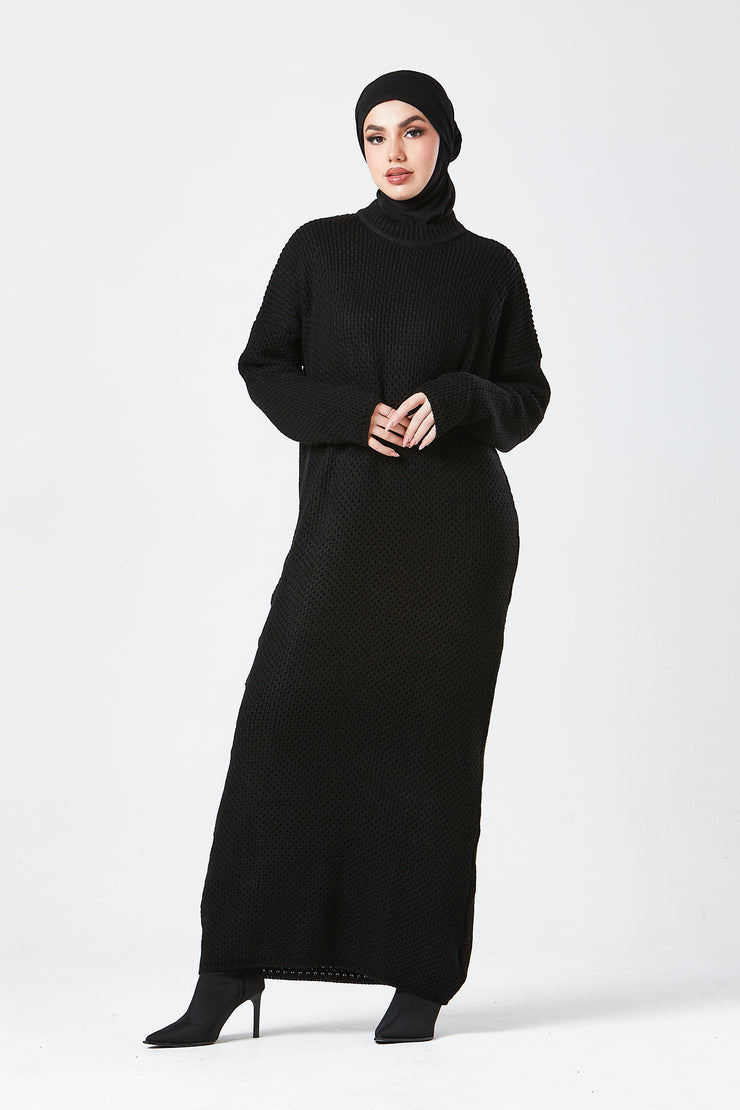 Black Textured Knit Maxi Dress