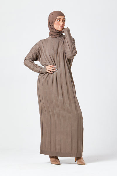 Taupe Ribbed Maxi Knit Dress