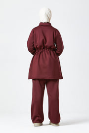 Burgundy Modest Buttoned Co-Ord Set