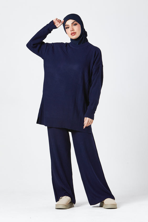 Navy Ribbed Knit Co-ord Set