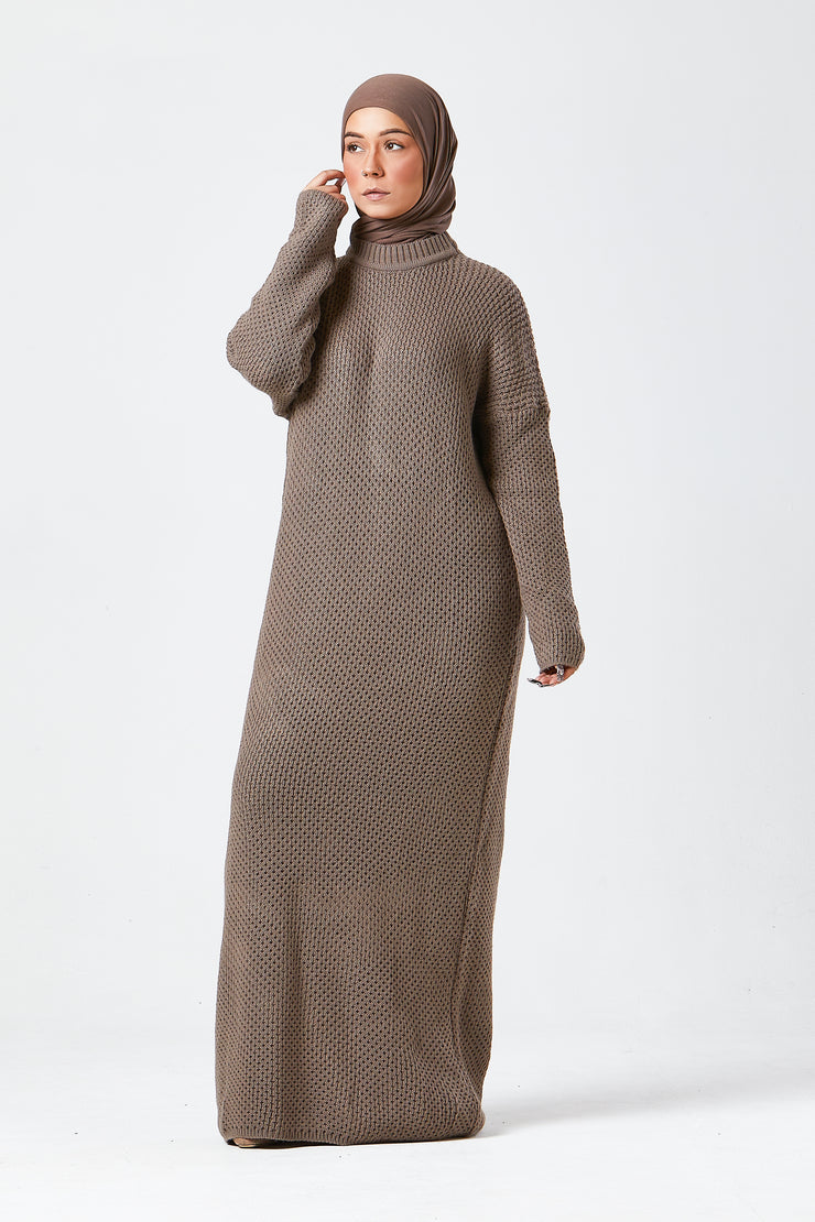 Mocha Textured Knit Maxi Dress