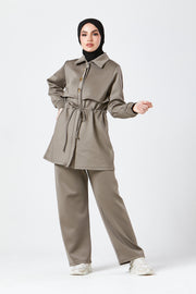 Mocha Modest Buttoned Co-Ord Set