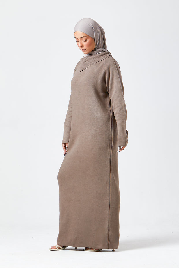 Mocha Maxi Knit Dress with Side Buttons