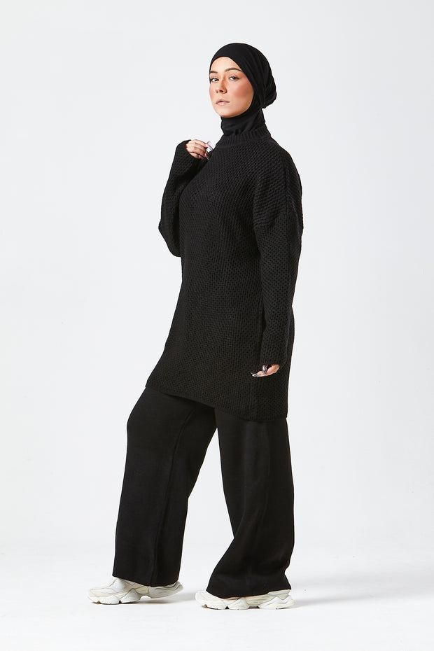 Black Textured Knit Co-ord Set