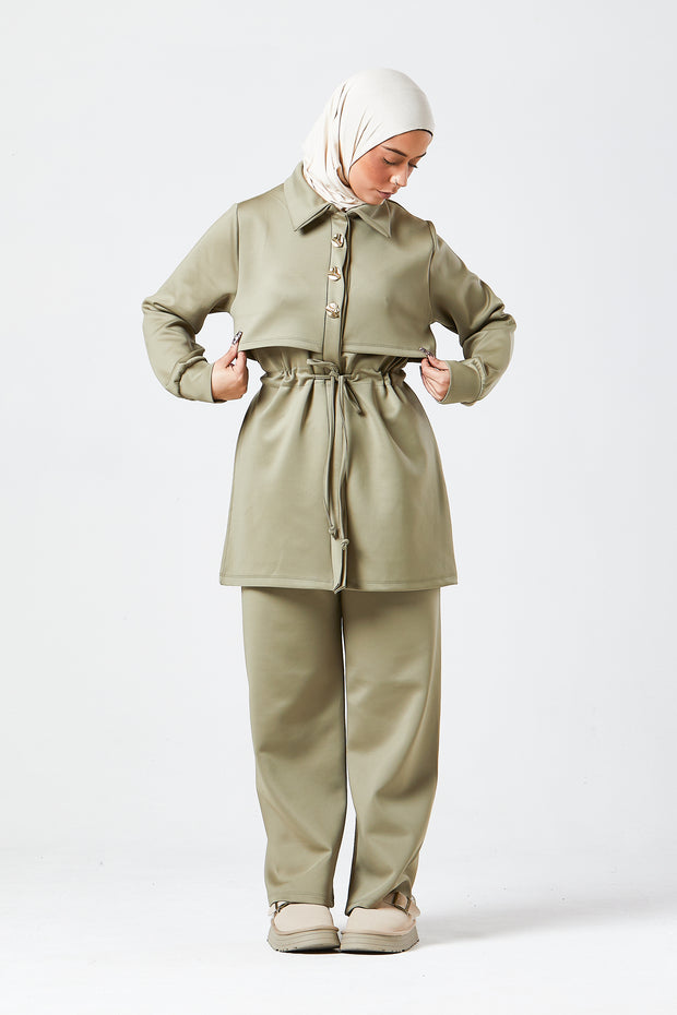 Sage Modest Buttoned Co-Ord Set