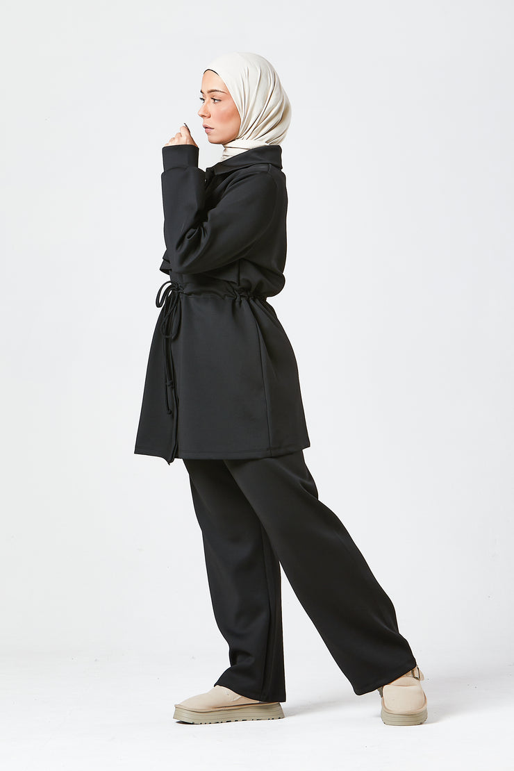 Black Modest Buttoned Co-Ord Set