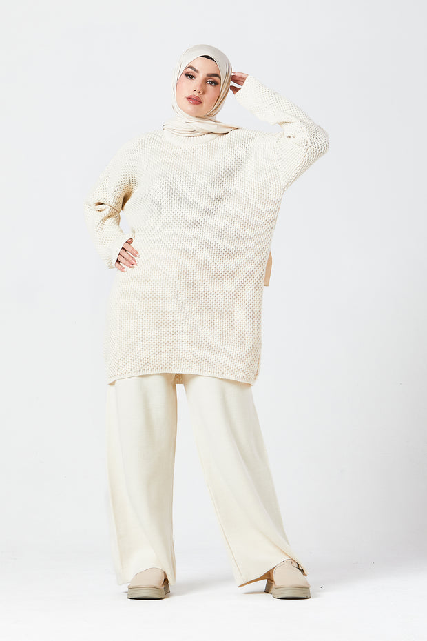 Cream Textured Knit Co-ord Set