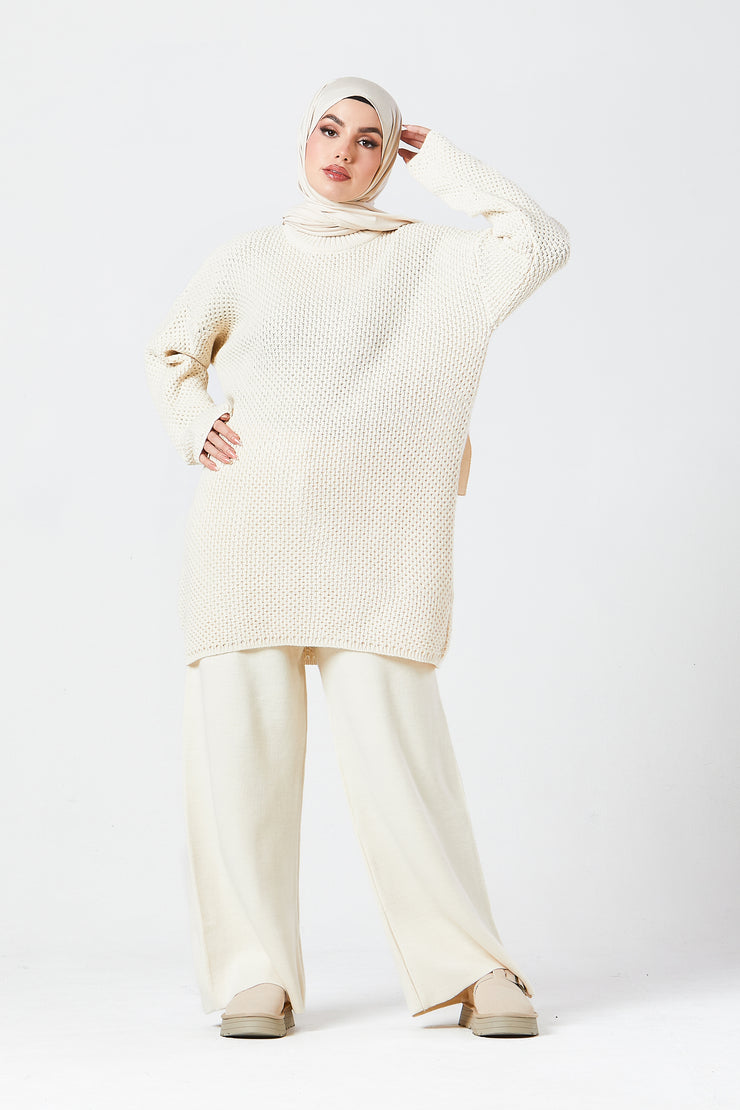 Cream Textured Knit Co-ord Set