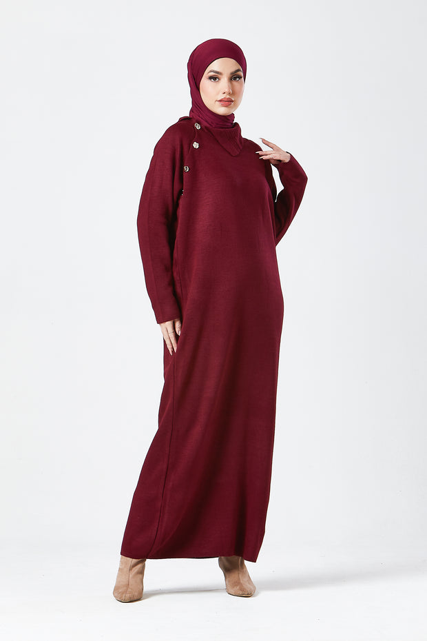 Burgundy Maxi Knit Dress with Side Buttons