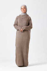 Mocha Maxi Knit Dress with Side Buttons