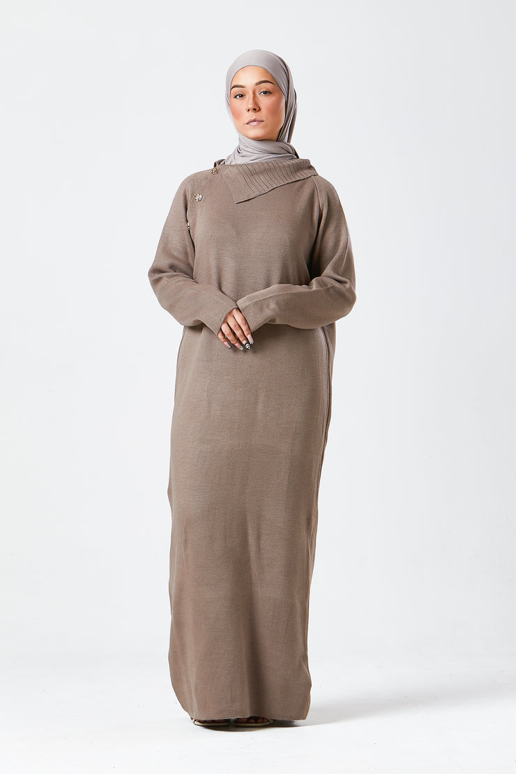 Mocha Maxi Knit Dress with Side Buttons