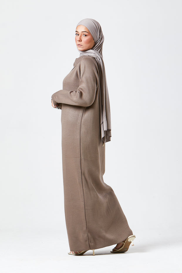 Mocha Maxi Knit Dress with Side Buttons
