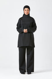 Black Funnel Neck Modest Two Piece Set