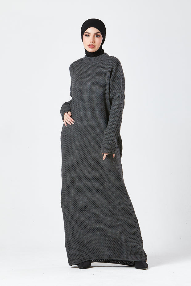 Grey Textured Knit Maxi Dress