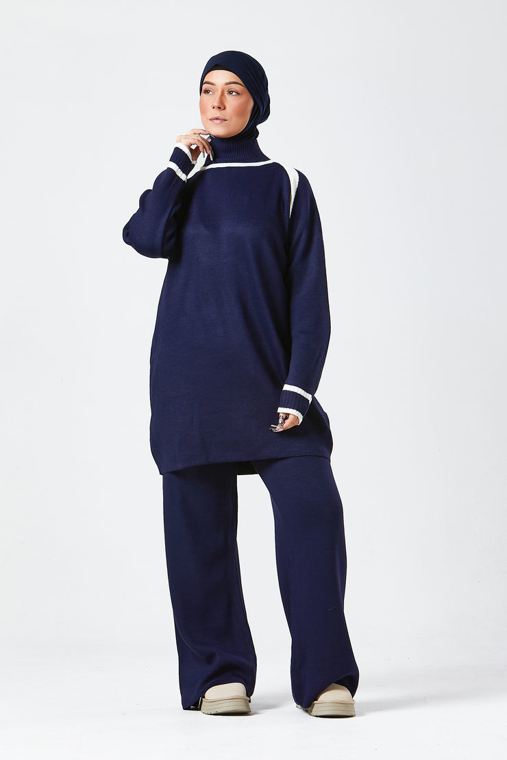 Navy Contrast Knit Co-Ord Set