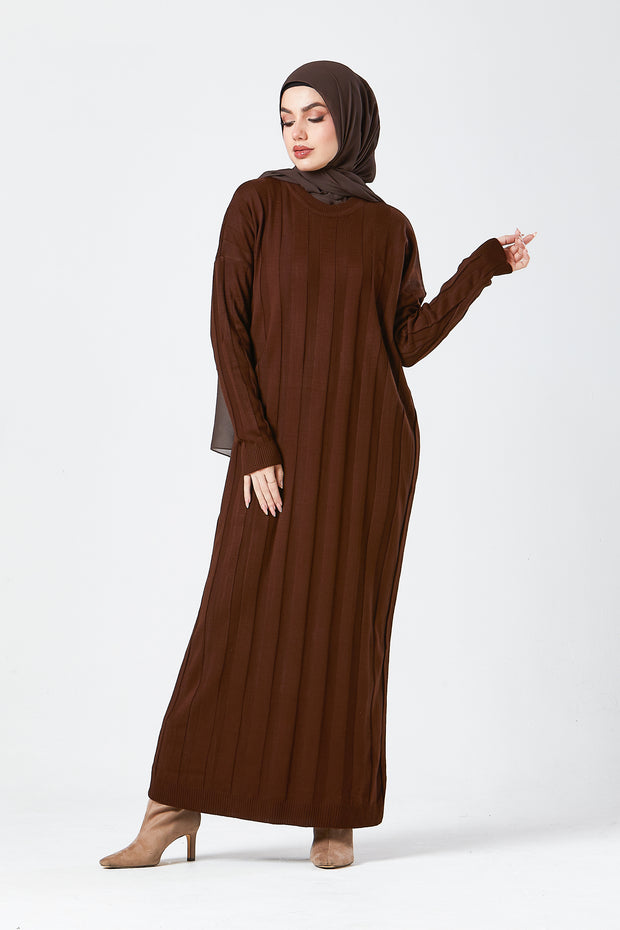 Brown Ribbed Maxi Knit Dress