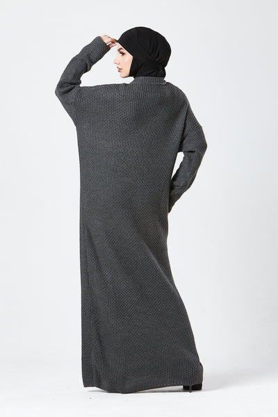 Grey Textured Knit Maxi Dress