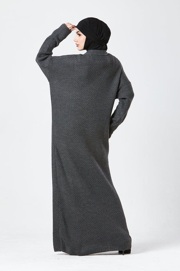Grey Textured Knit Maxi Dress