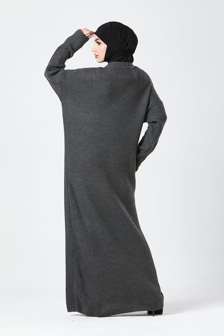 Grey Textured Knit Maxi Dress