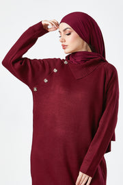 Burgundy Maxi Knit Dress with Side Buttons