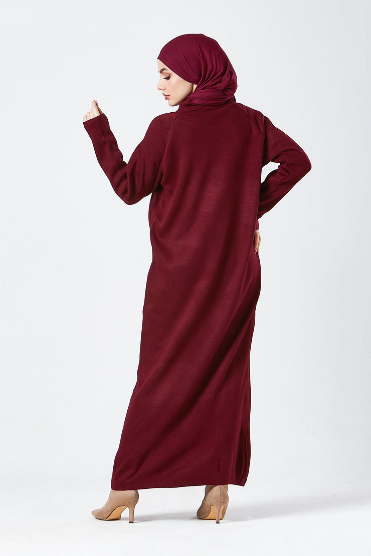 Burgundy Maxi Knit Dress with Side Buttons