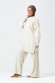 Cream Ribbed Knit Co-ord Set