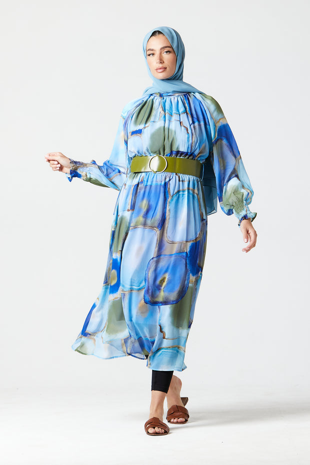 Blue Abstract Midi Dress