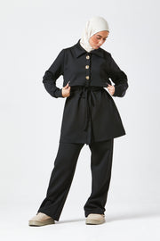 Black Modest Buttoned Co-Ord Set
