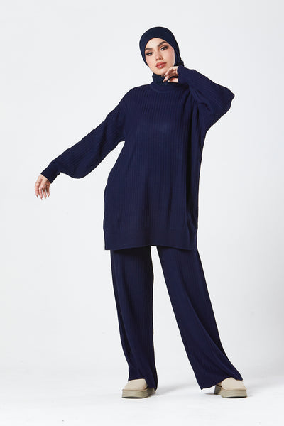 Navy Ribbed Knit Co-ord Set