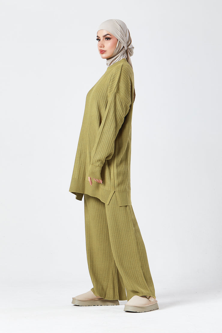 Olive Ribbed Knit Co-ord Set