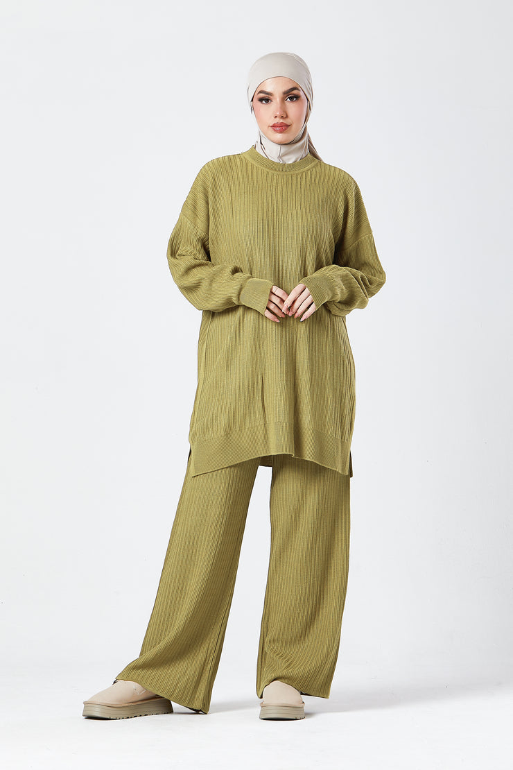 Olive Ribbed Knit Co-ord Set