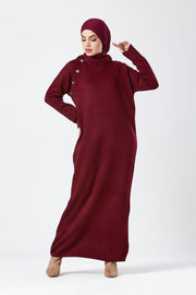 Burgundy Maxi Knit Dress with Side Buttons