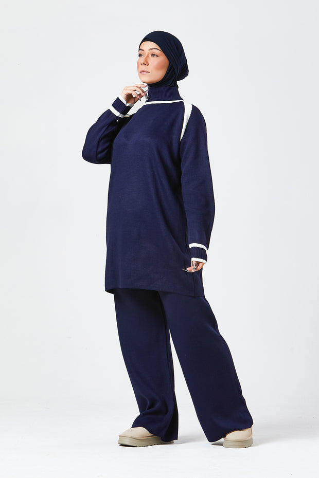 Navy Contrast Knit Co-Ord Set
