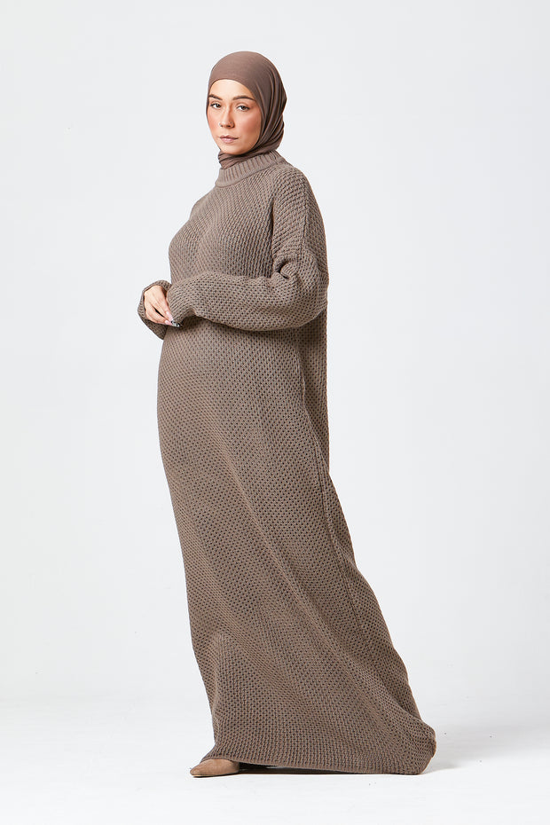 Mocha Textured Knit Maxi Dress