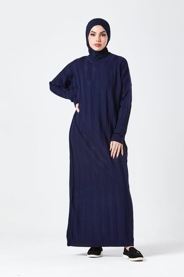 Navy Ribbed Maxi Knit Dress