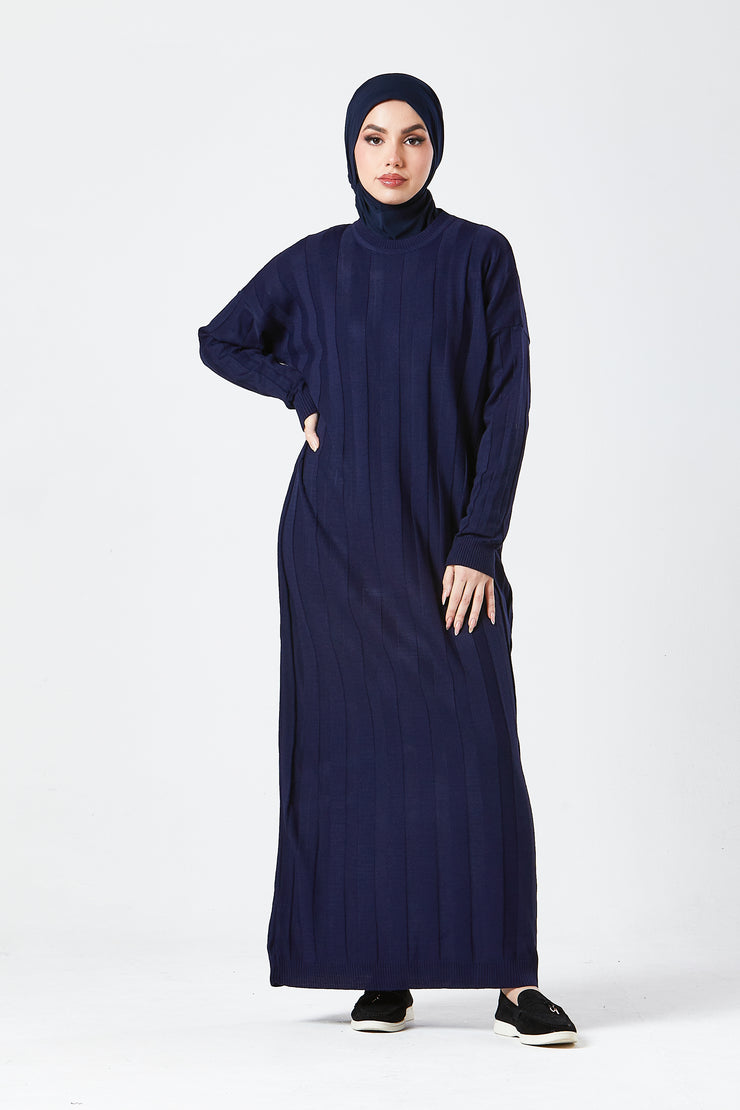 Navy Ribbed Maxi Knit Dress