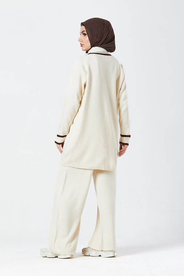 Cream Contrast Knit Co-Ord Set