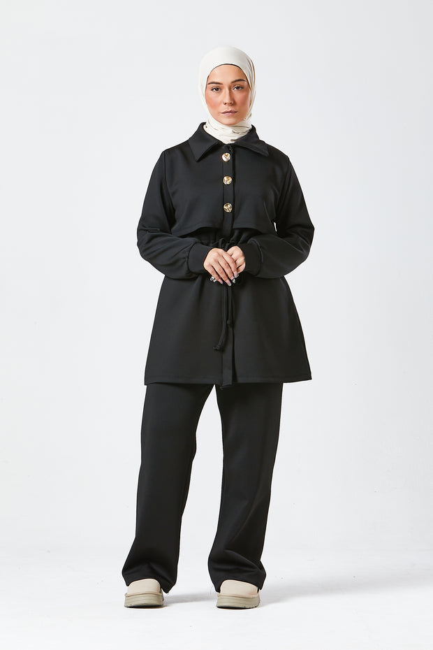 Black Modest Buttoned Co-Ord Set