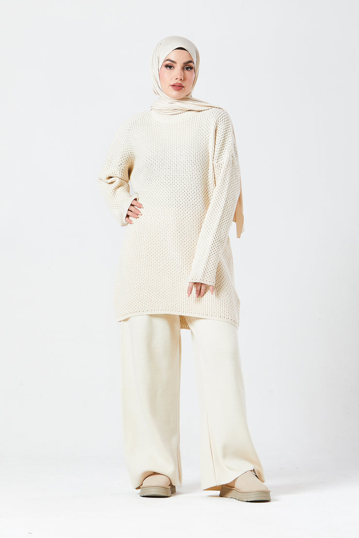 Cream Textured Knit Co-ord Set