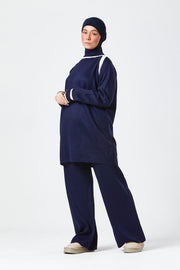 Navy Contrast Knit Co-Ord Set