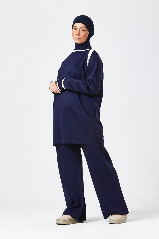 Navy Contrast Knit Co-Ord Set