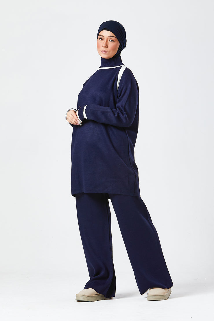 Navy Contrast Knit Co-Ord Set