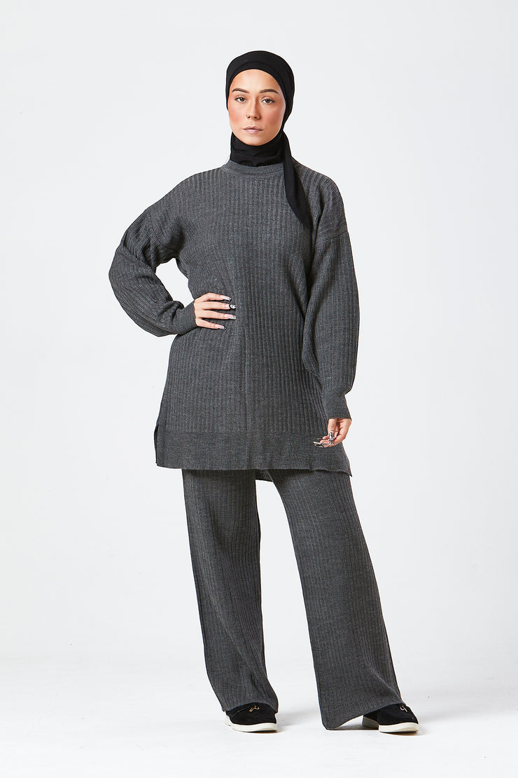 Grey Ribbed Knit Co-ord Set