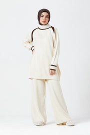 Cream Contrast Knit Co-Ord Set