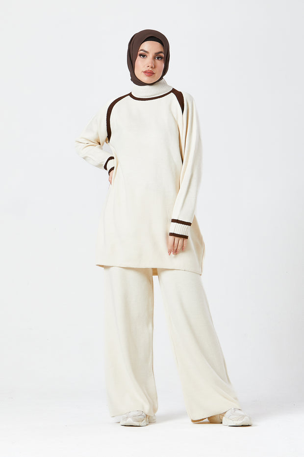 Cream Contrast Knit Co-Ord Set